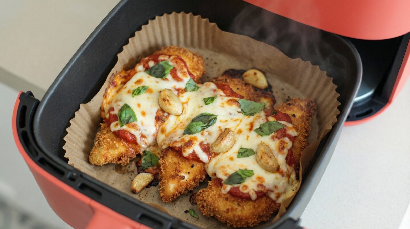 Advanced Air Fryer Chicken Parmesan with Double Breading and Roasted Garlic Sauce