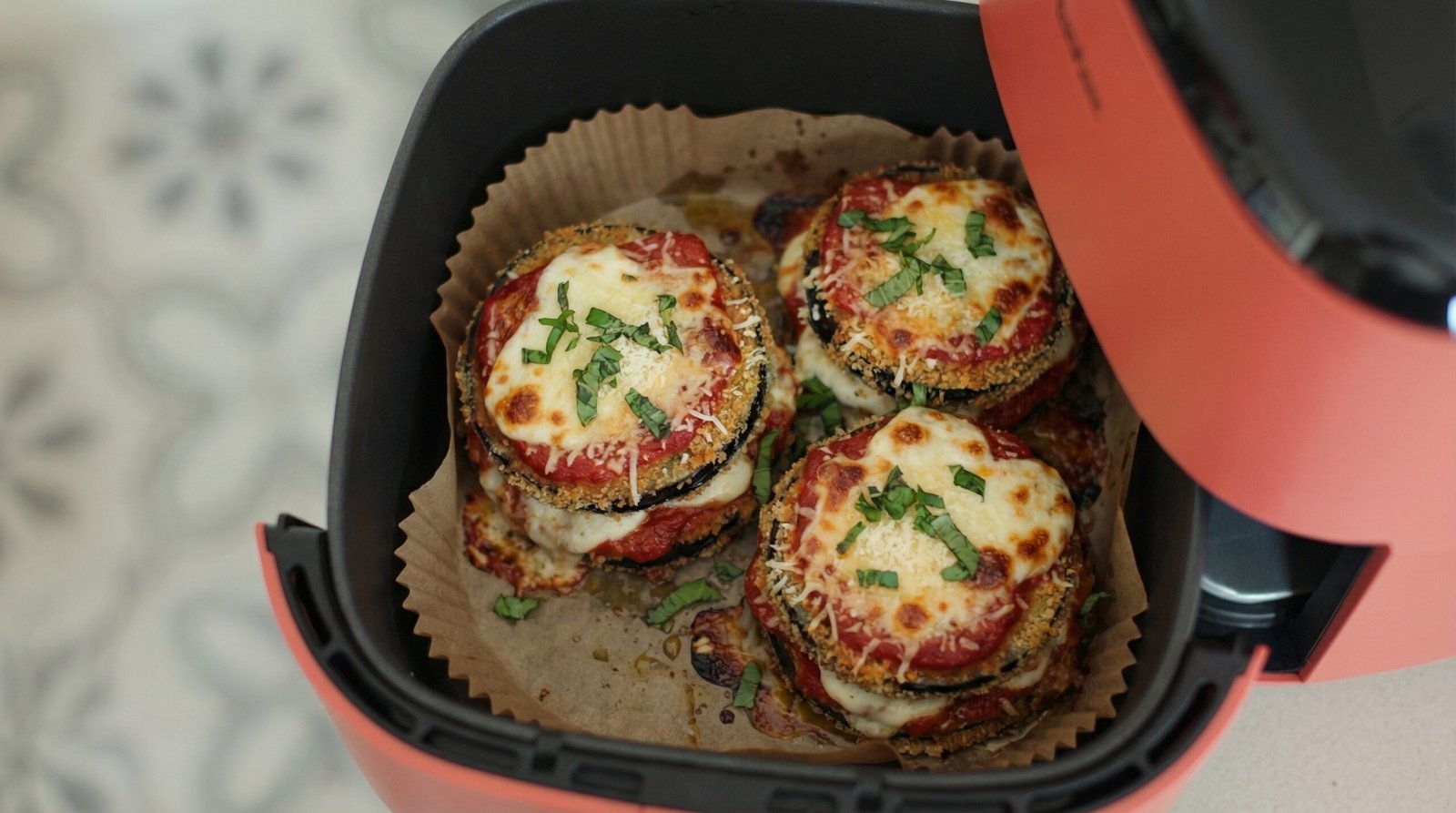 Air Fryer Eggplant Parmesan Stacks