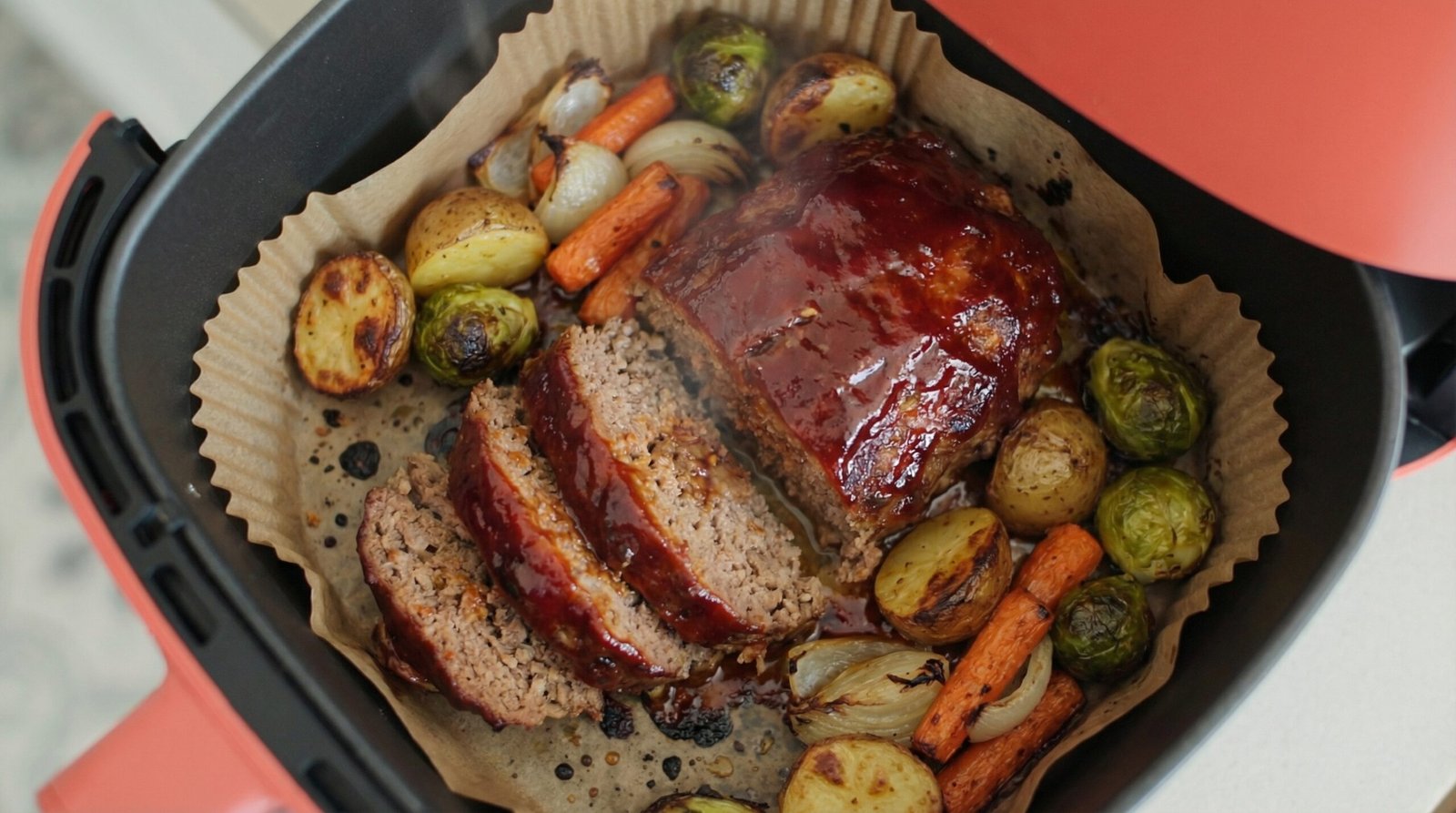 Air Fryer Glazed Meatloaf with Veggies