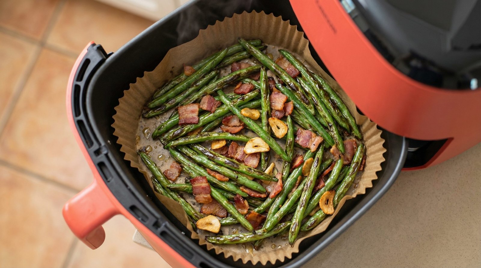 Bacon Garlic Air Fryer Green Beans