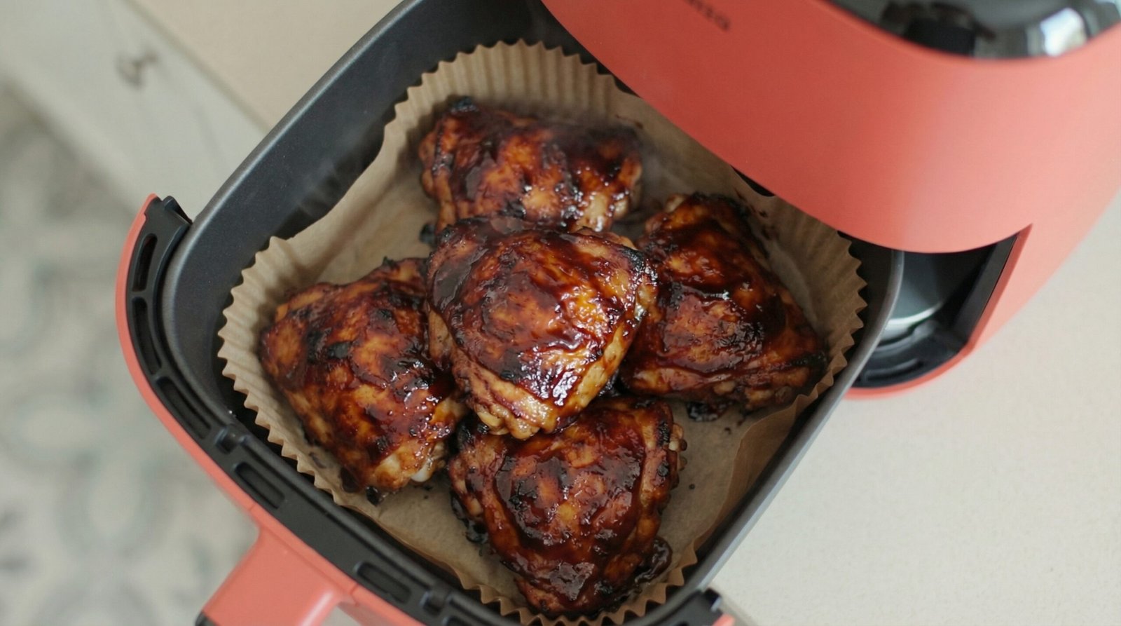 BBQ Glazed Air Fryer Chicken Thighs