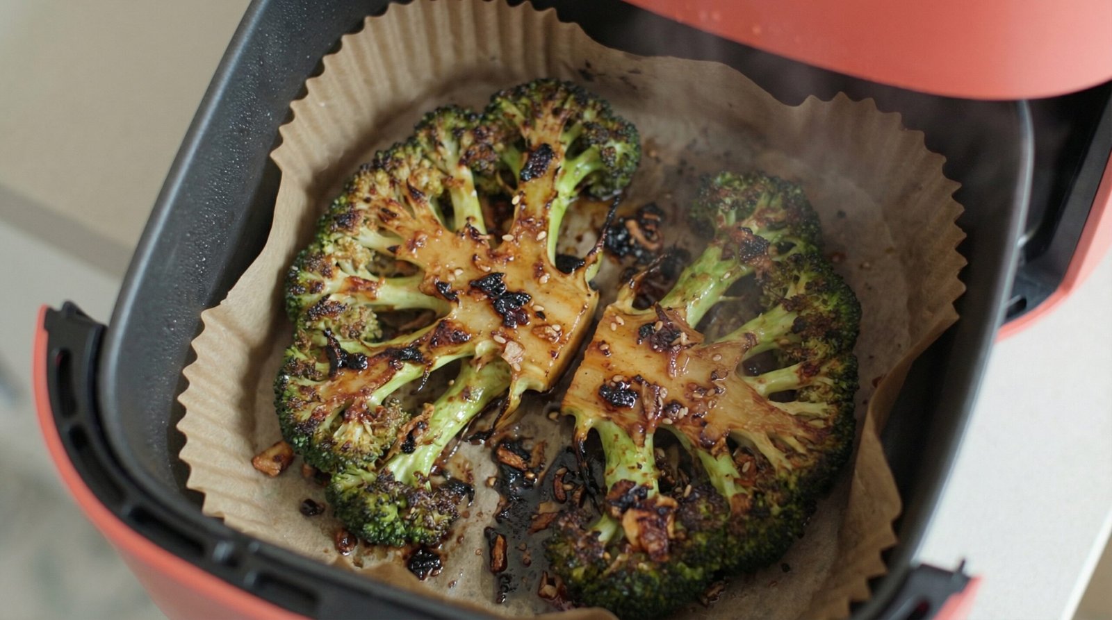 Charred Miso Butter Air Fryer Broccoli Steaks