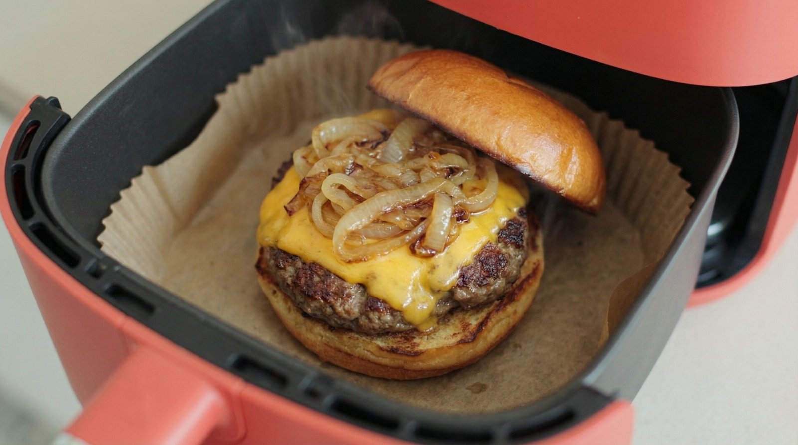 Cheesy Onion Air Fryer Burger
