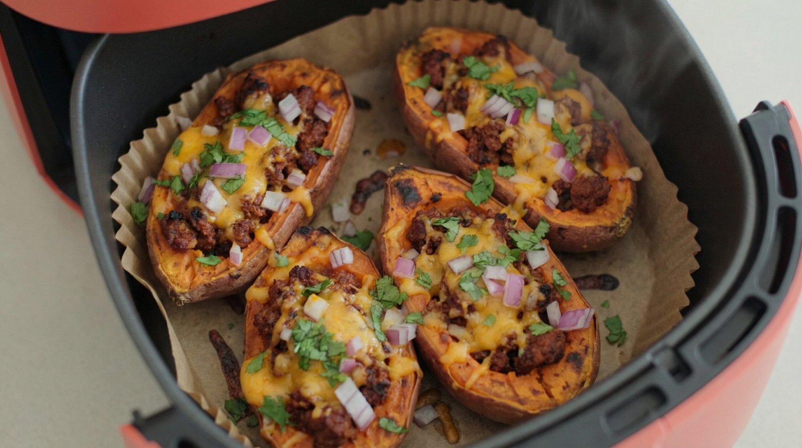 Chorizo-Stuffed Air Fryer Sweet Potato Boats