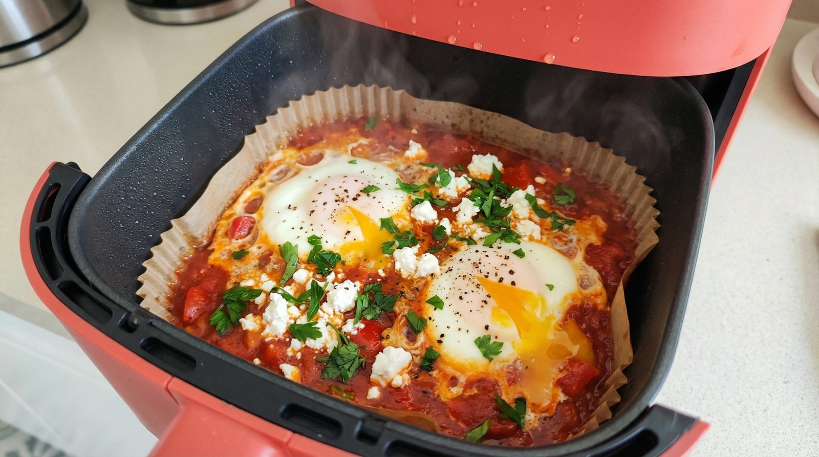 Expert Air Fryer Shakshuka Style Poached Eggs
