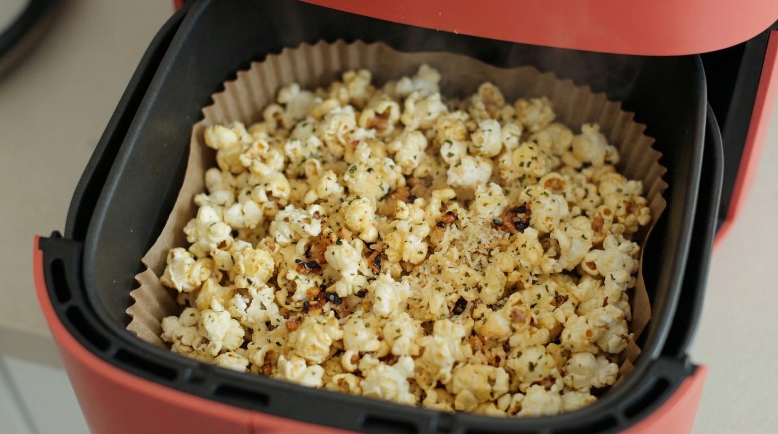 Garlic Parmesan Air Fryer Popcorn