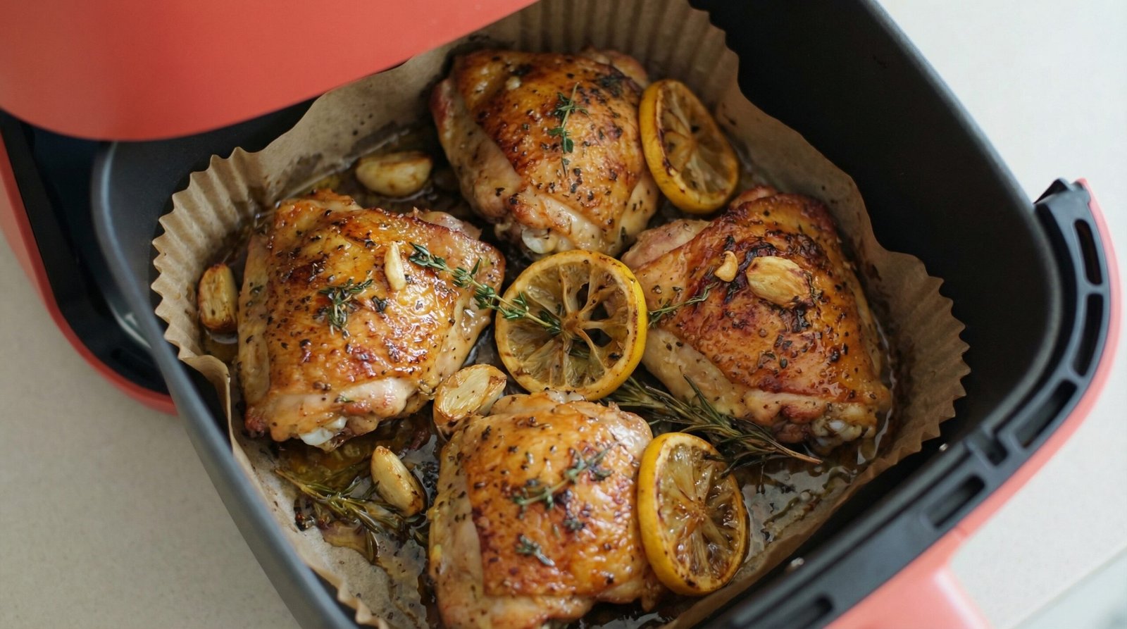 Lemon Garlic Marinated Air Fryer Chicken Thighs
