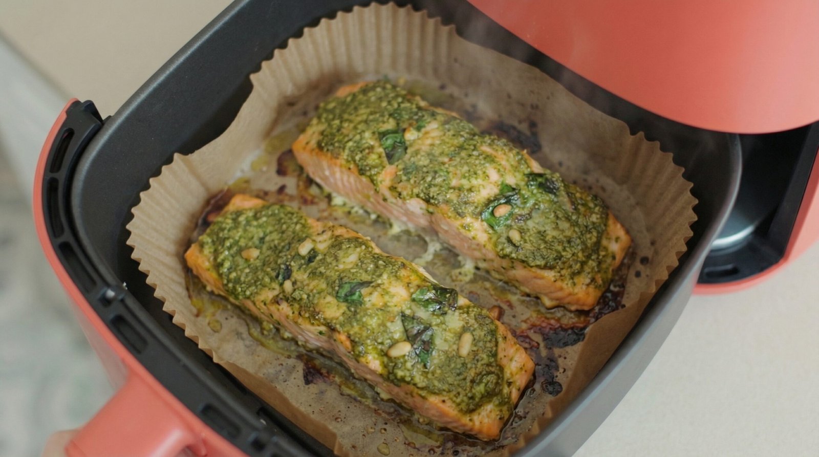 Pesto Crusted Air Fryer Salmon