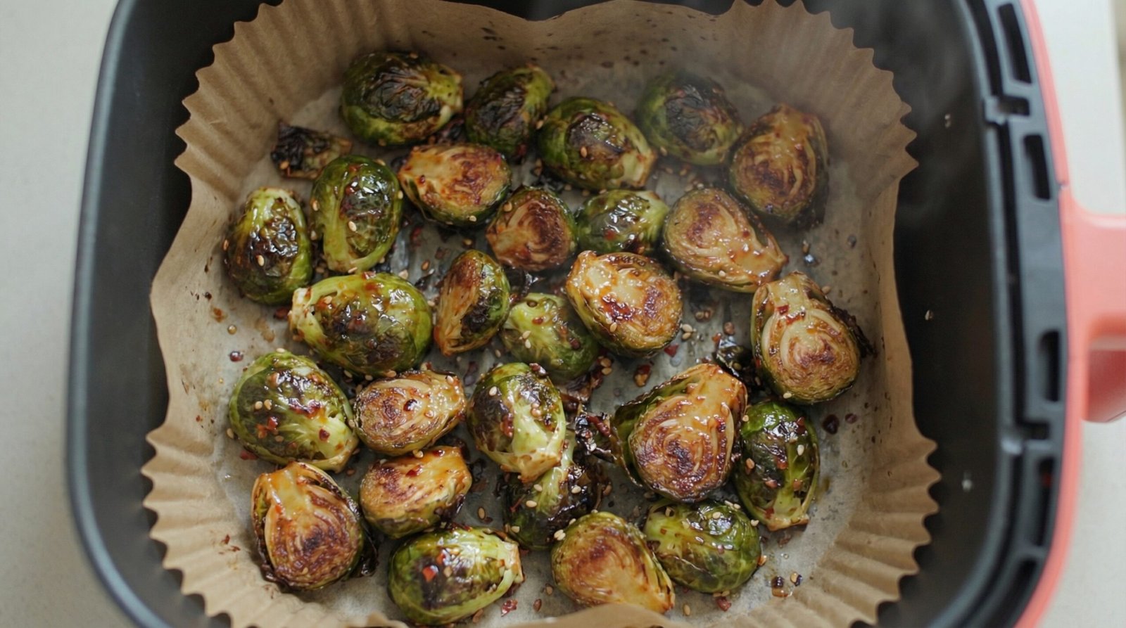 Sriracha Honey Blistered Air Fryer Brussels Sprouts